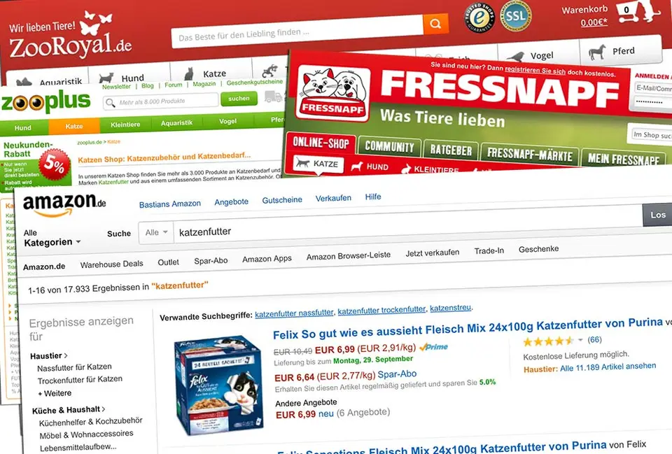 Große Online-Shops für Katzenfutter im Vergleich